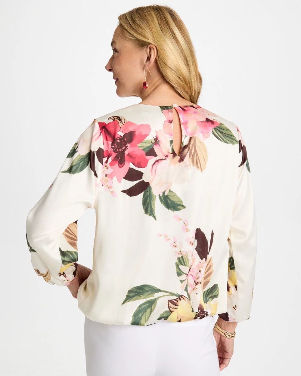Crewneck Satin Bubble Hem Top Hot Honeysuckle - Chico's