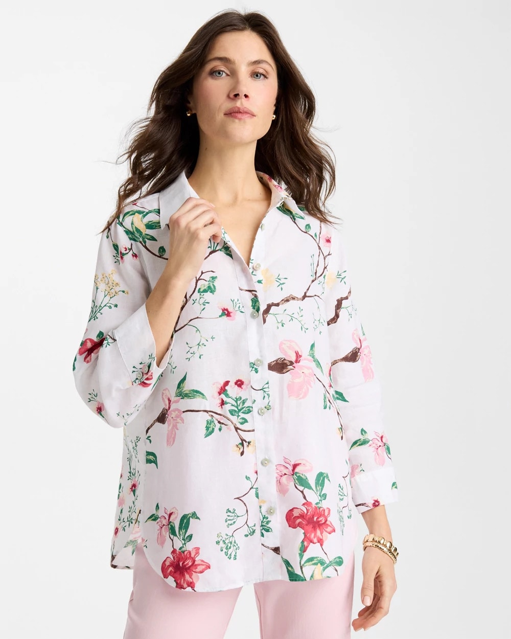 No Iron™ Kyoto Bloom Linen Shirt Hot Honeysuckle - Chico's