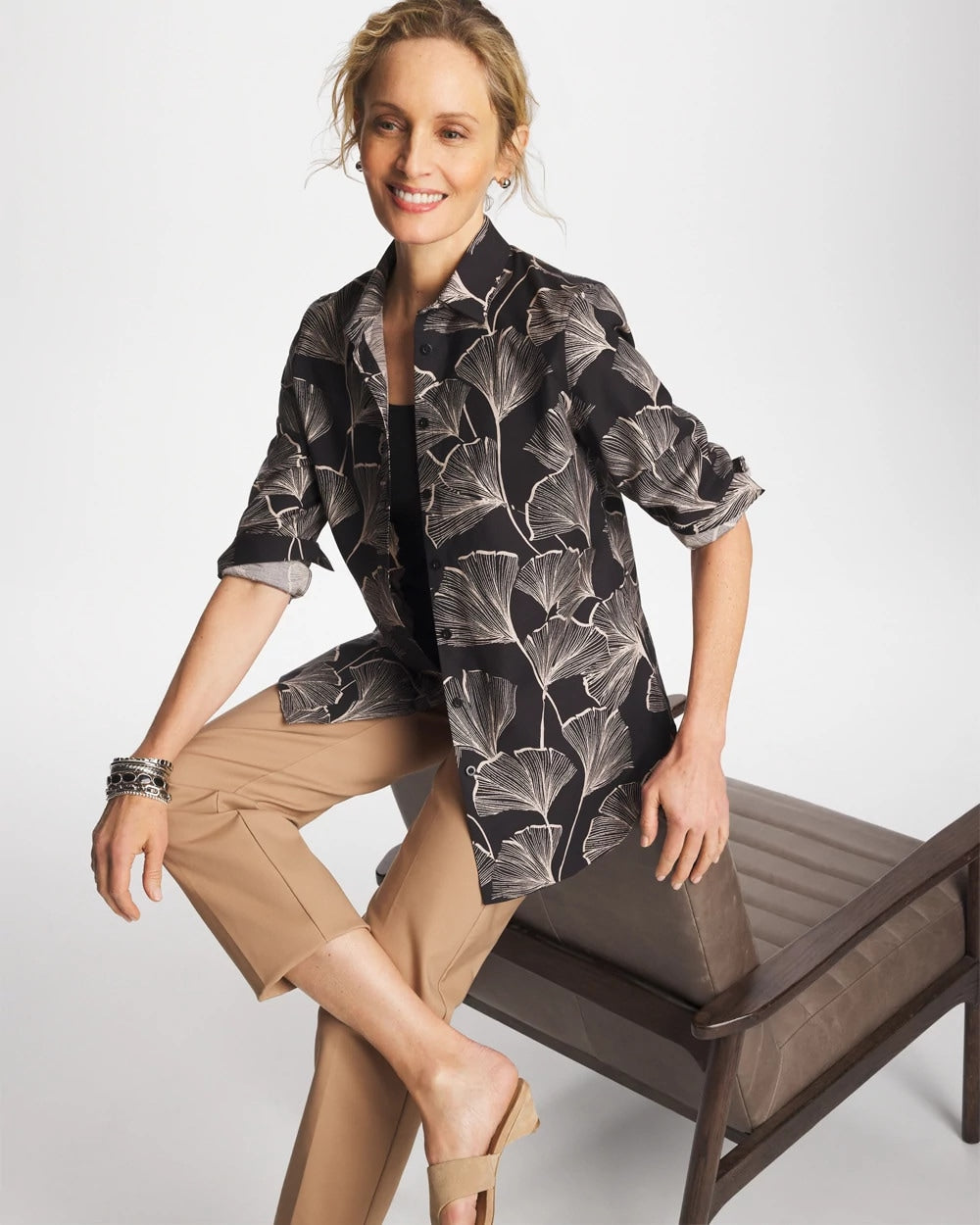 No Iron™ Stretch Ginkgo Glory Shirt Black - Chico's