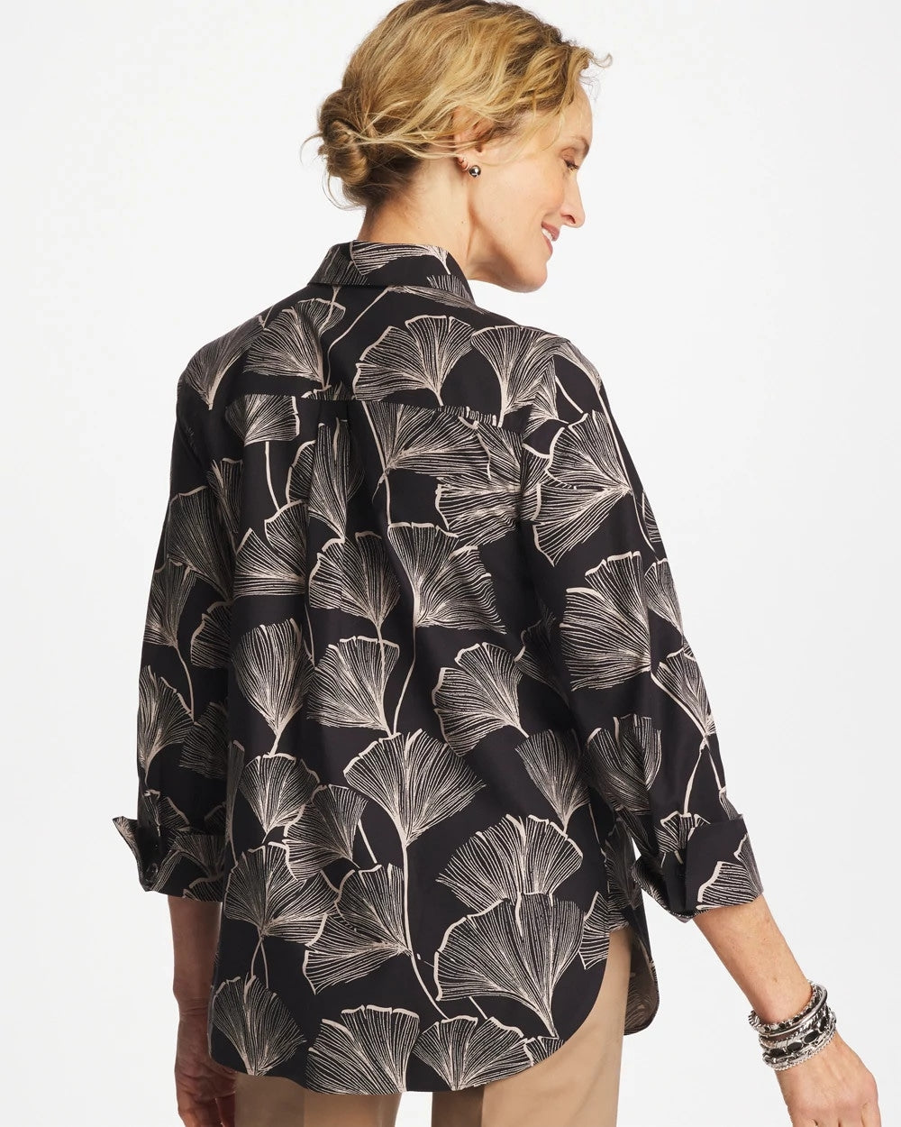 No Iron™ Stretch Ginkgo Glory Shirt Black - Chico's