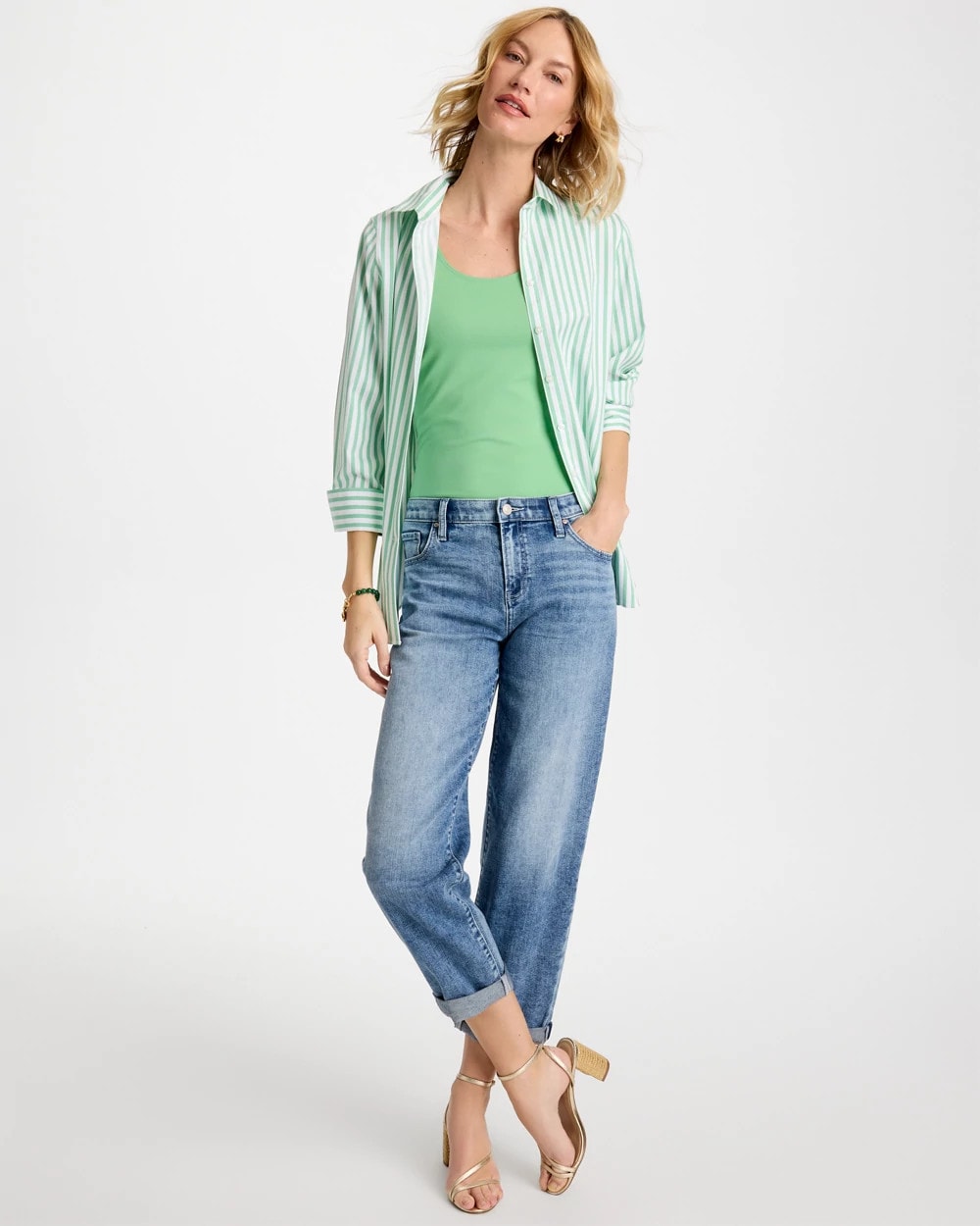 No Iron™ Striped Stretch Shirt Peppermint Green - Chico's