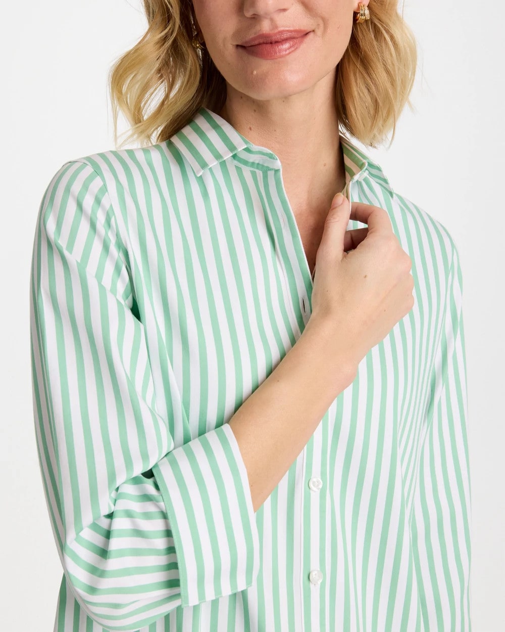 No Iron™ Striped Stretch Shirt Peppermint Green - Chico's
