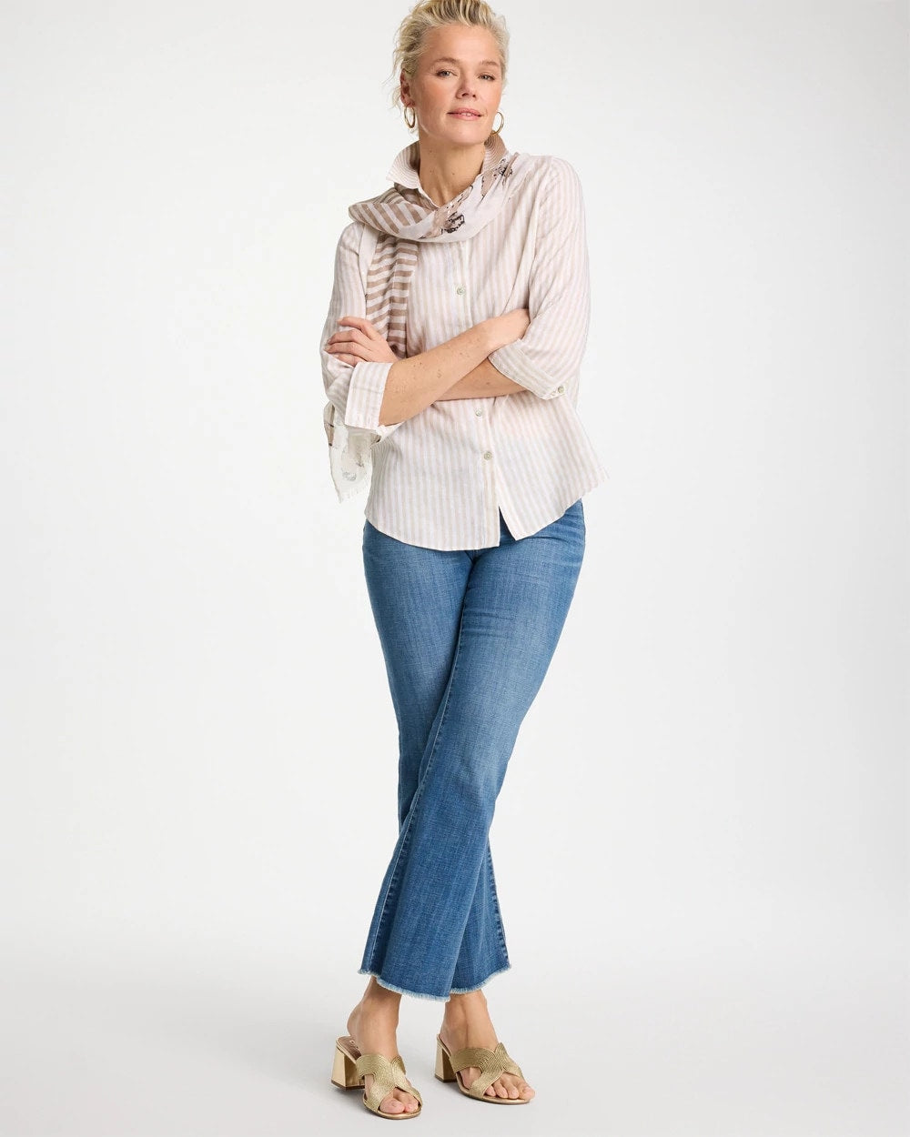 No Iron™ Striped Linen Shirt Oatmeal - Chico's