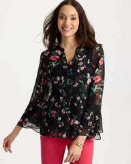 Georgette Ruffled Cuff Blouse Black - Chico's