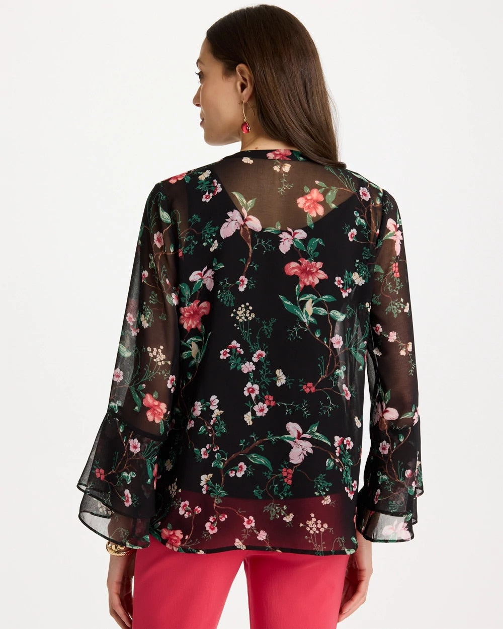 Georgette Ruffled Cuff Blouse Black - Chico's