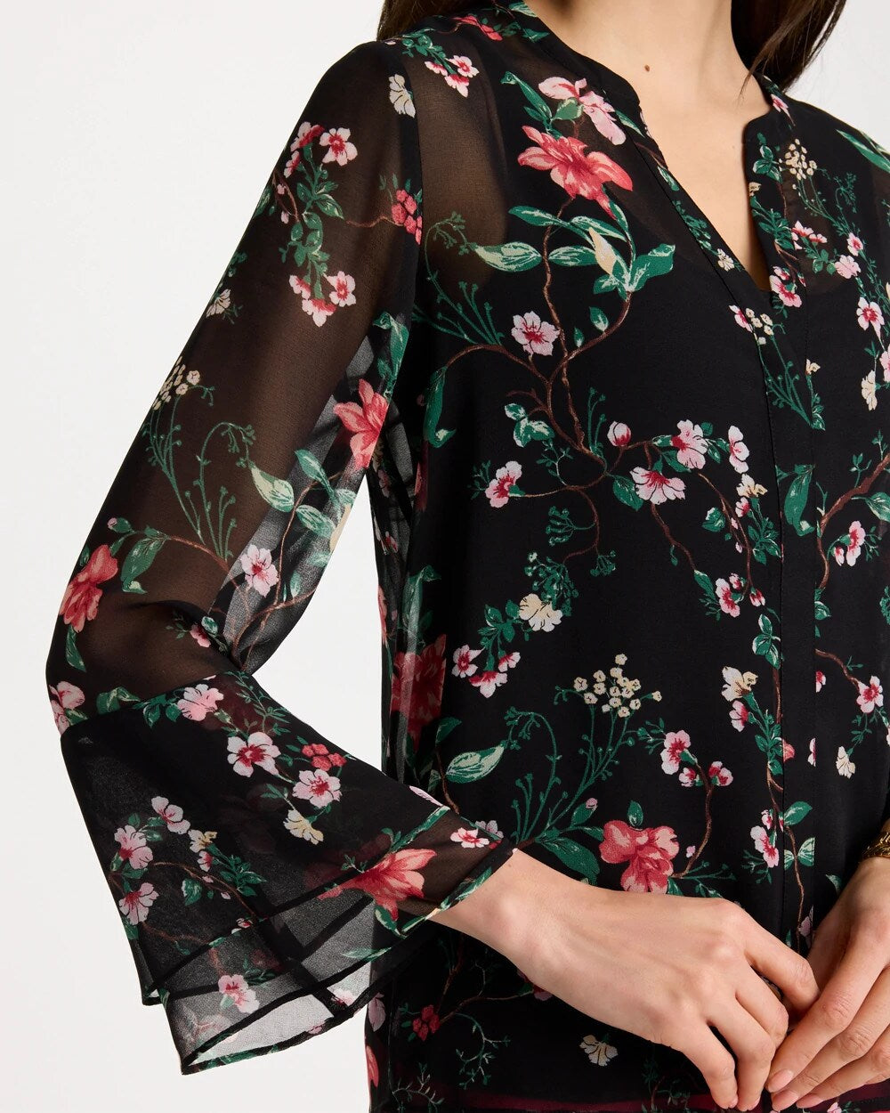 Georgette Ruffled Cuff Blouse Black - Chico's