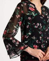 Georgette Ruffled Cuff Blouse Black - Chico's