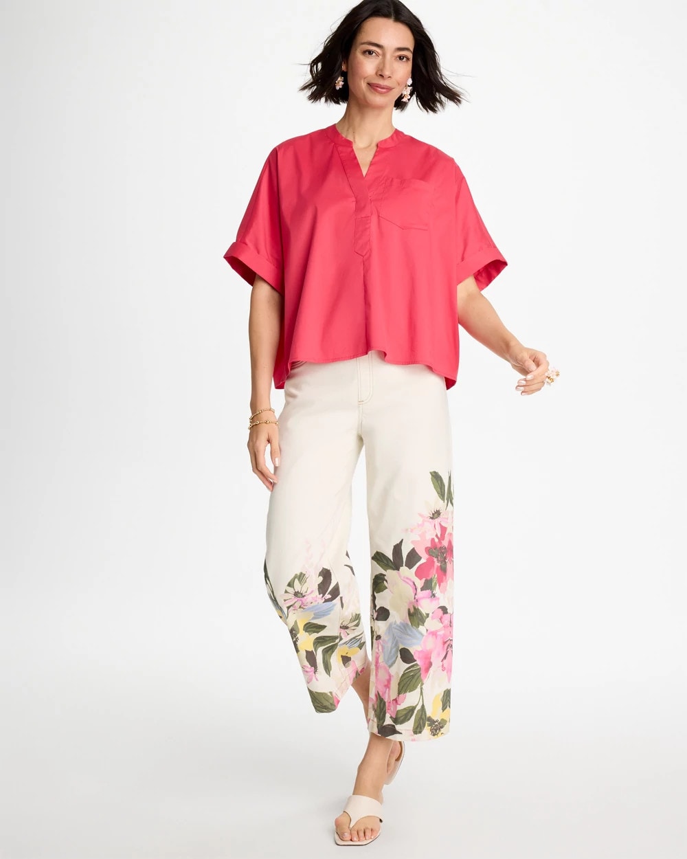 Poplin Popover Dolman Top Hot Honeysuckle - Chico's