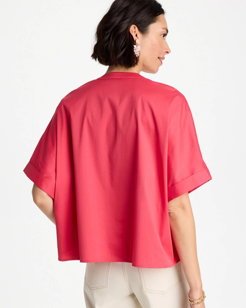 Poplin Popover Dolman Top Hot Honeysuckle - Chico's