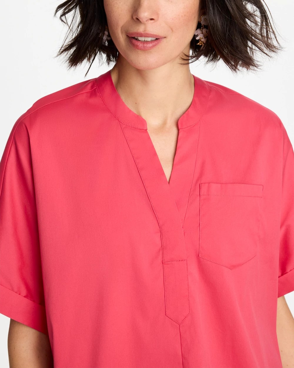 Poplin Popover Dolman Top Hot Honeysuckle - Chico's