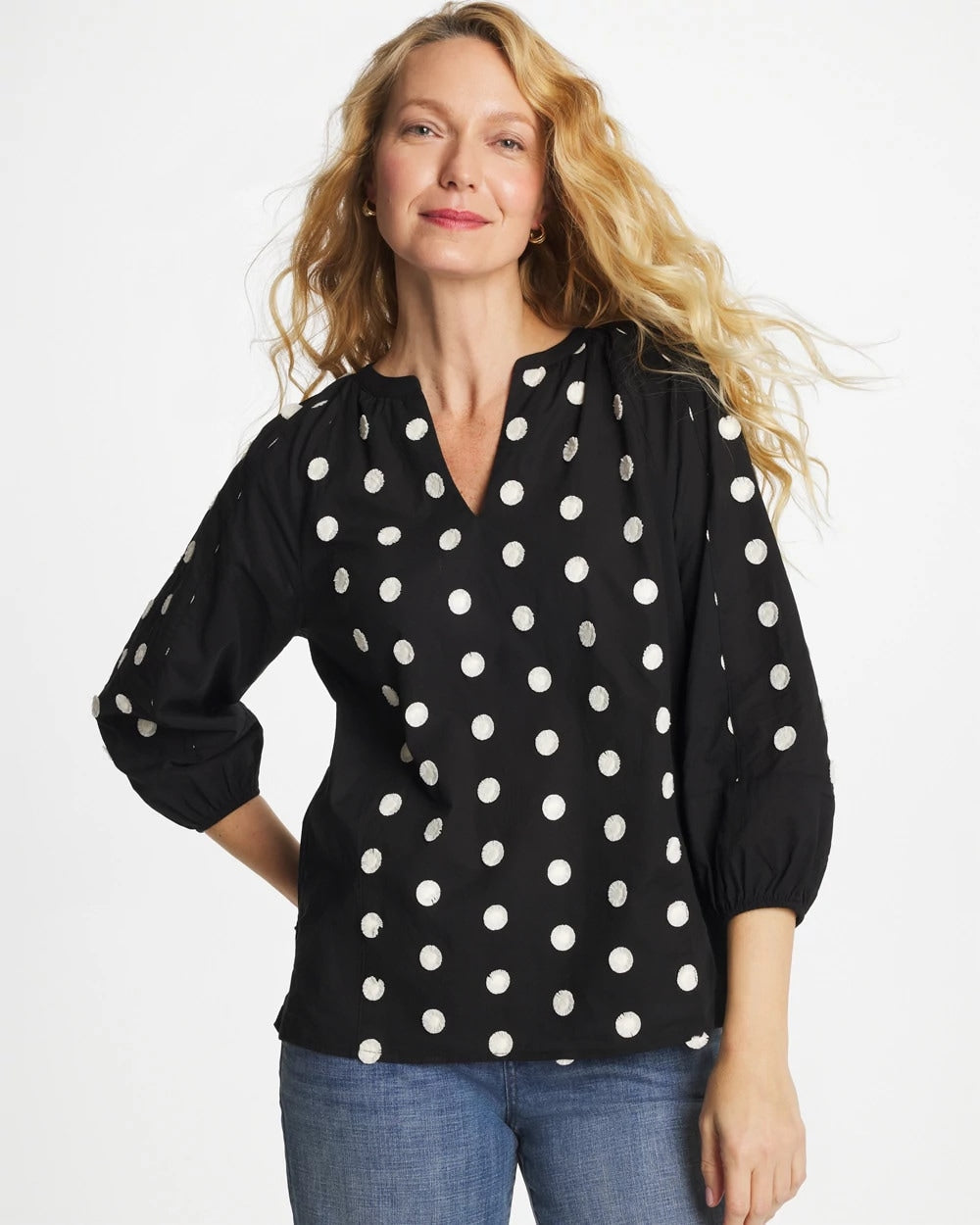 Textured Polka Dot Blouse Black - Chico's