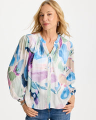 Blur Geo Button Front Blouse Passport Blue - Chico's
