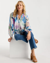 Blur Geo Button Front Blouse Passport Blue - Chico's