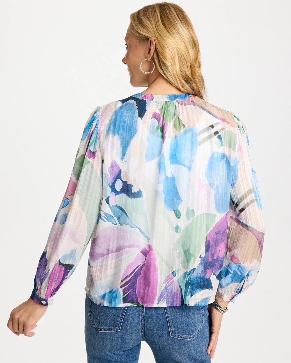 Blur Geo Button Front Blouse Passport Blue - Chico's