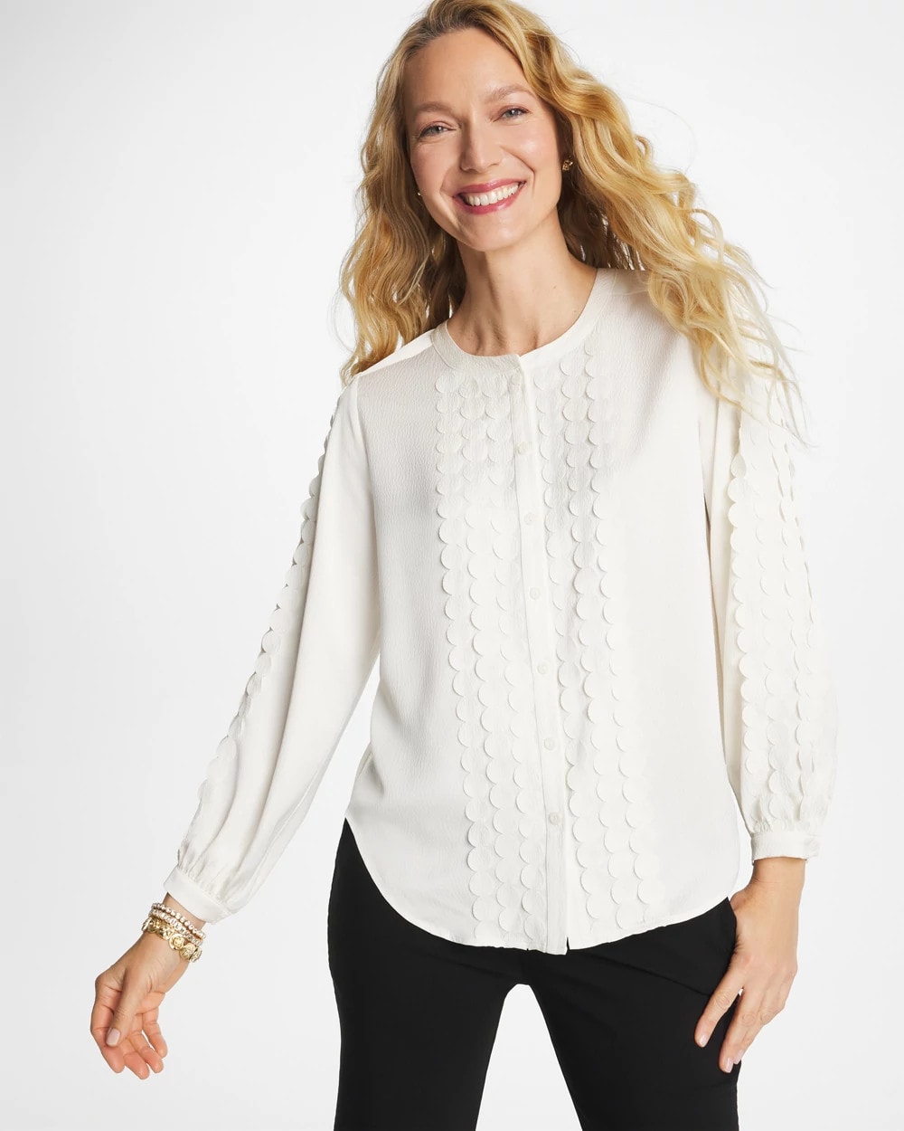 Laser Cut Crinkle Blouse Ecru - Chico's