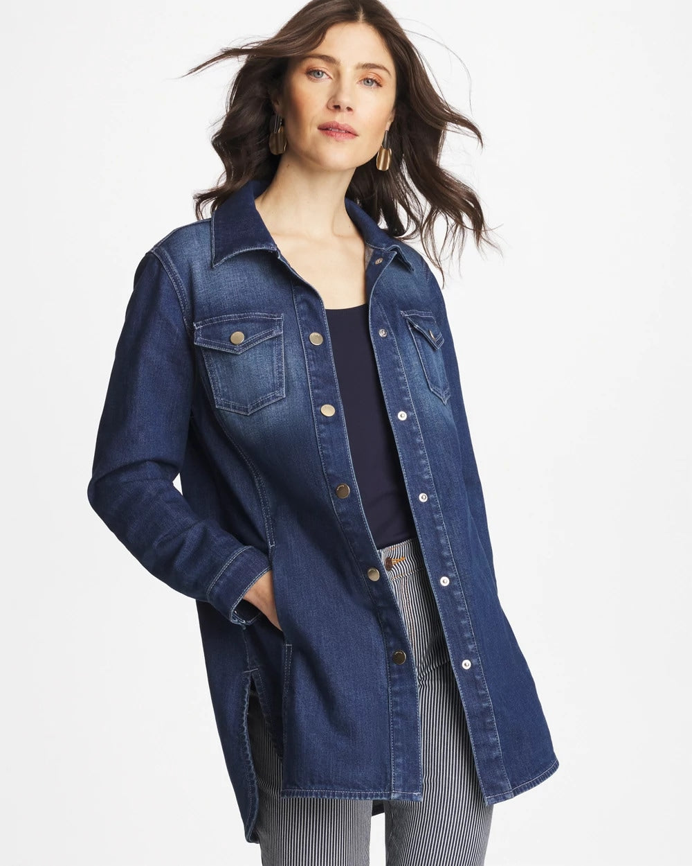 Button Down Denim Topper Rome Indigo - Chico's