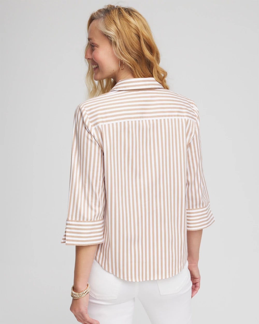 Striped Poplin Tie-Front Top Creme Coffee - Chico's