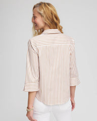 Striped Poplin Tie-Front Top Creme Coffee - Chico's