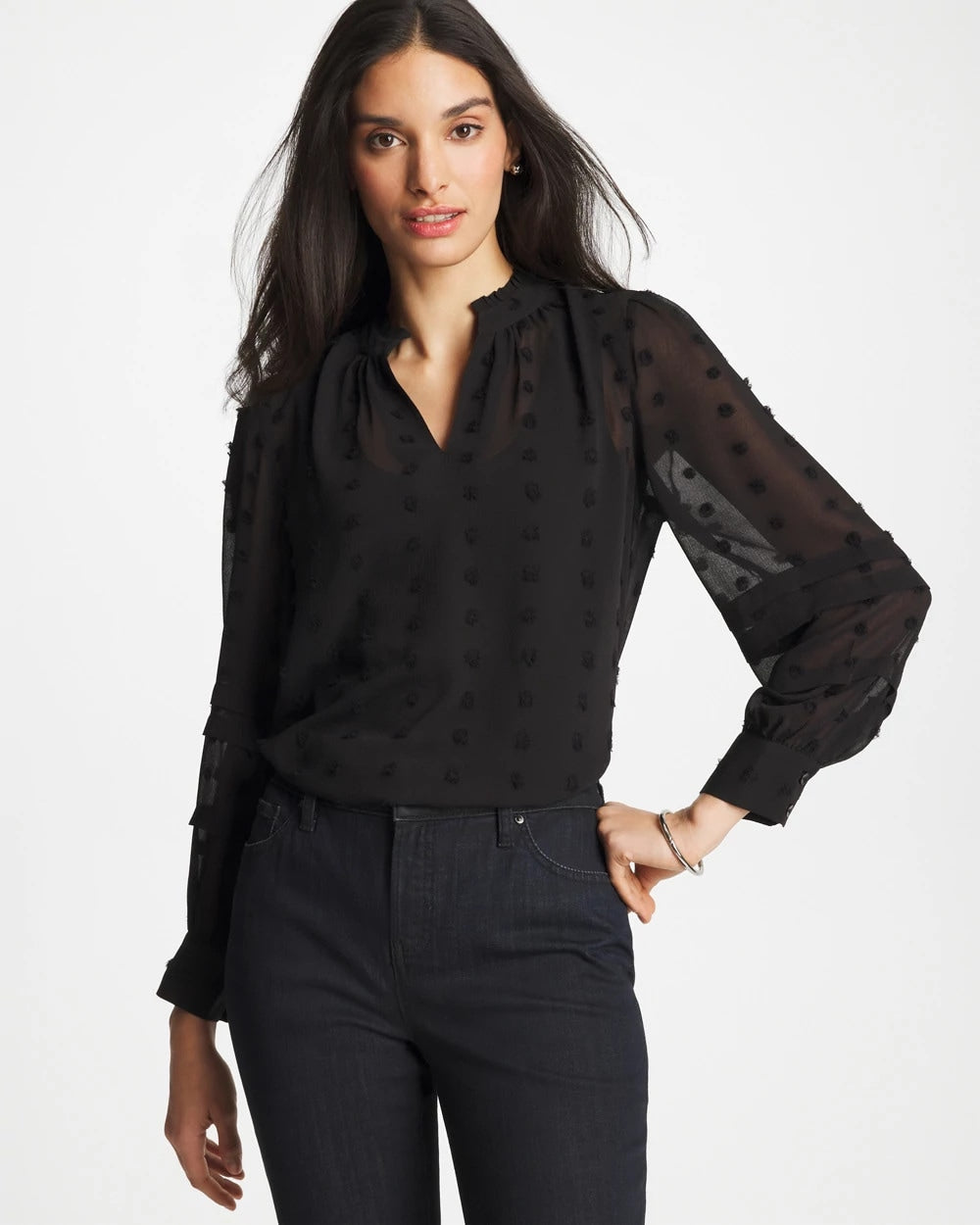 3D Dot Jacquard Chiffon Blouse Black - Chico's