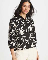 Embroidered Cropped Collared Shirt Black - Chico's