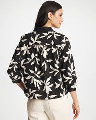 Embroidered Cropped Collared Shirt Black - Chico's