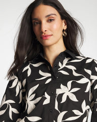 Embroidered Cropped Collared Shirt Black - Chico's