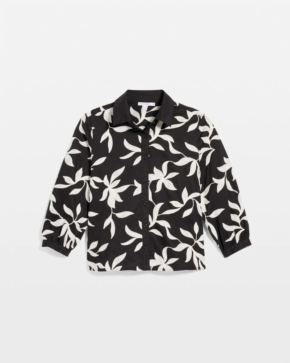 Embroidered Cropped Collared Shirt Black - Chico's