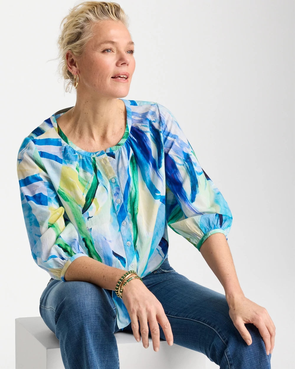Printed Tie-Front Top Amparo Blue - Chico's