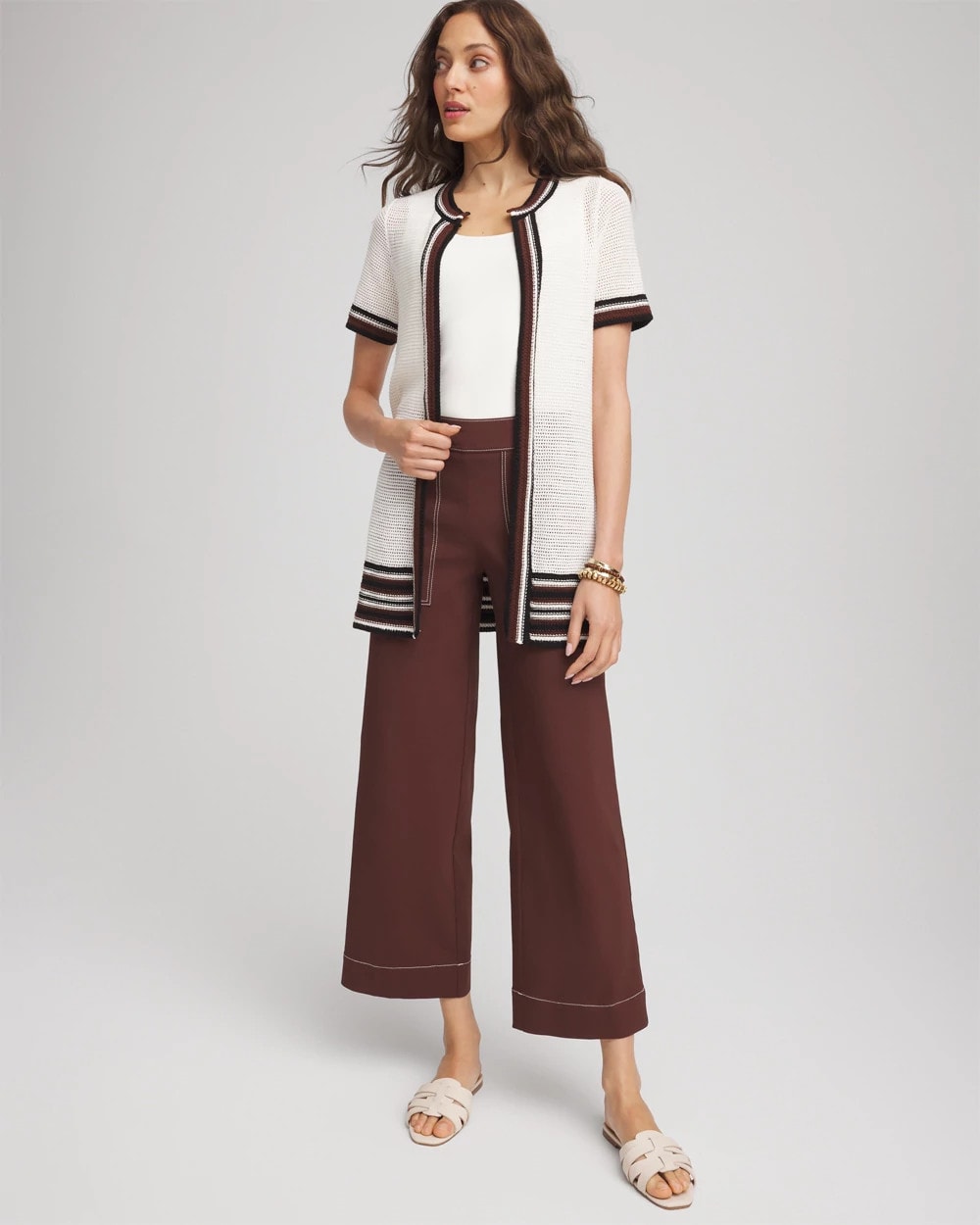Pointelle High-Style Short-Sleeve Cardigan Ecru - Chico's