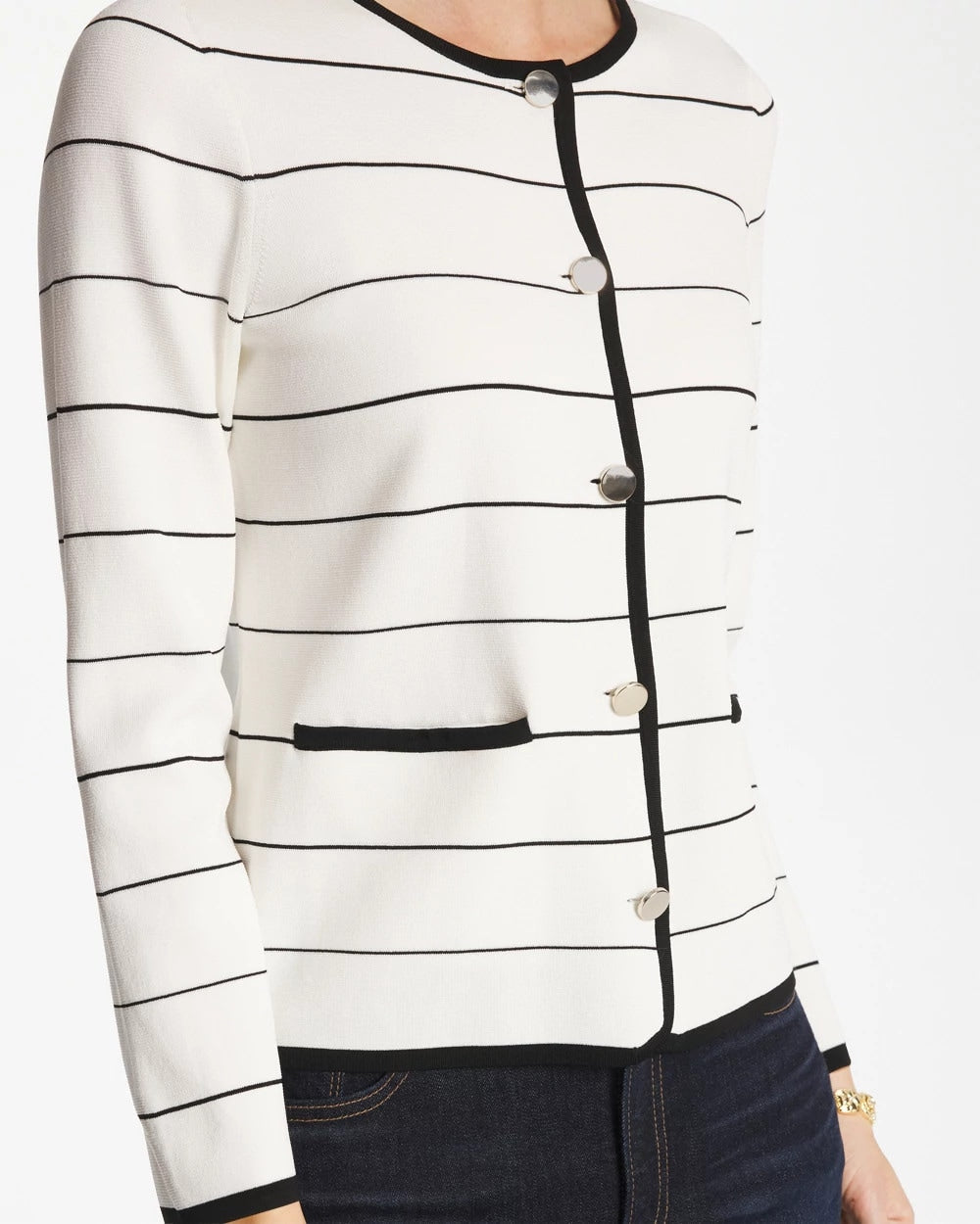 Contrast Tipped Sweater Blazer Ecru - Chico's