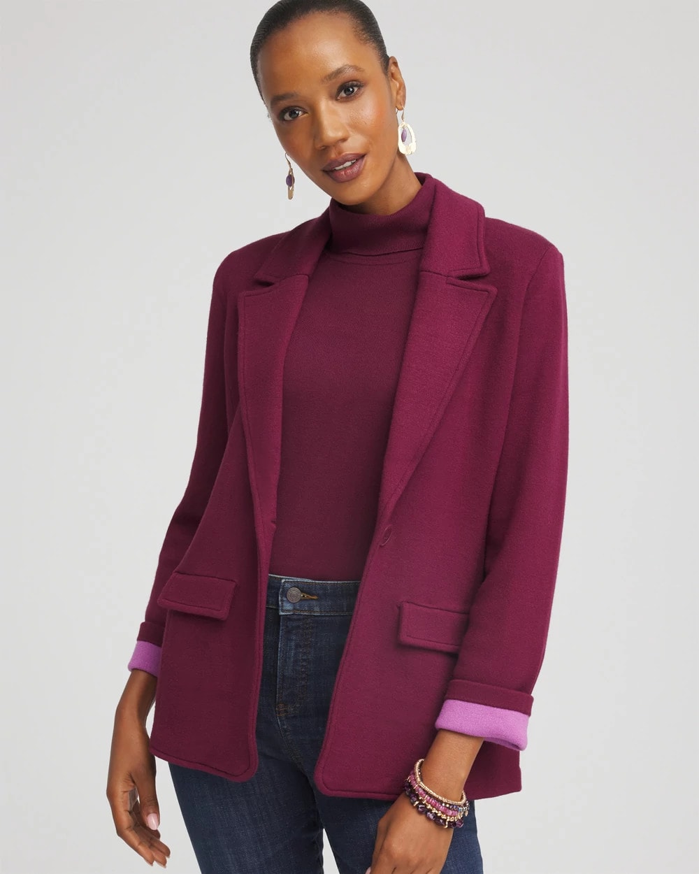Single-Breasted Sweater Blazer Deep Chianti - Chico's