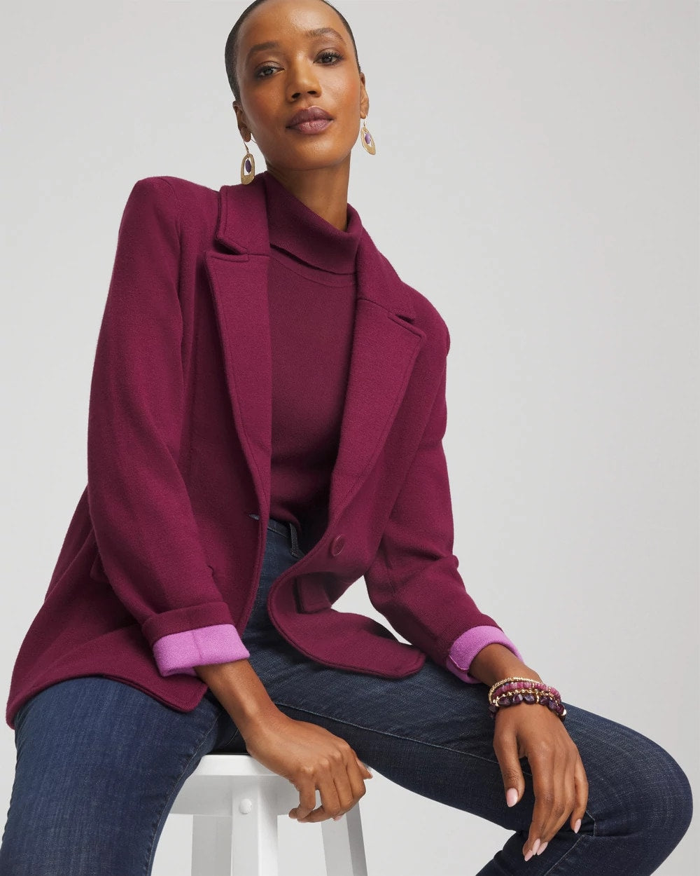 Single-Breasted Sweater Blazer Deep Chianti - Chico's