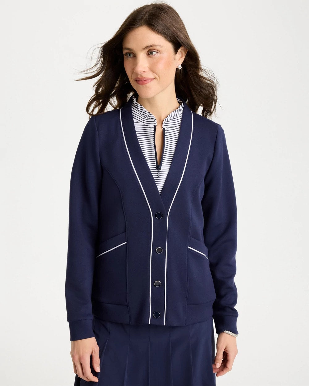 Zenergy® Soft Pique Button-Down Cardigan Passport Blue - Chico's