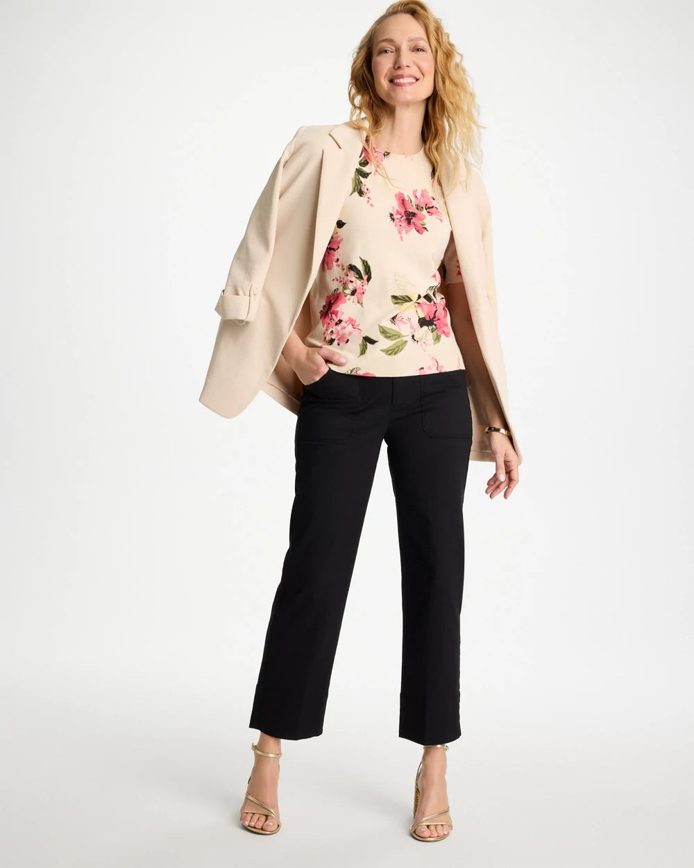 Ella Crewneck Floral Pullover Sweater Hot Honeysuckle - Chico's
