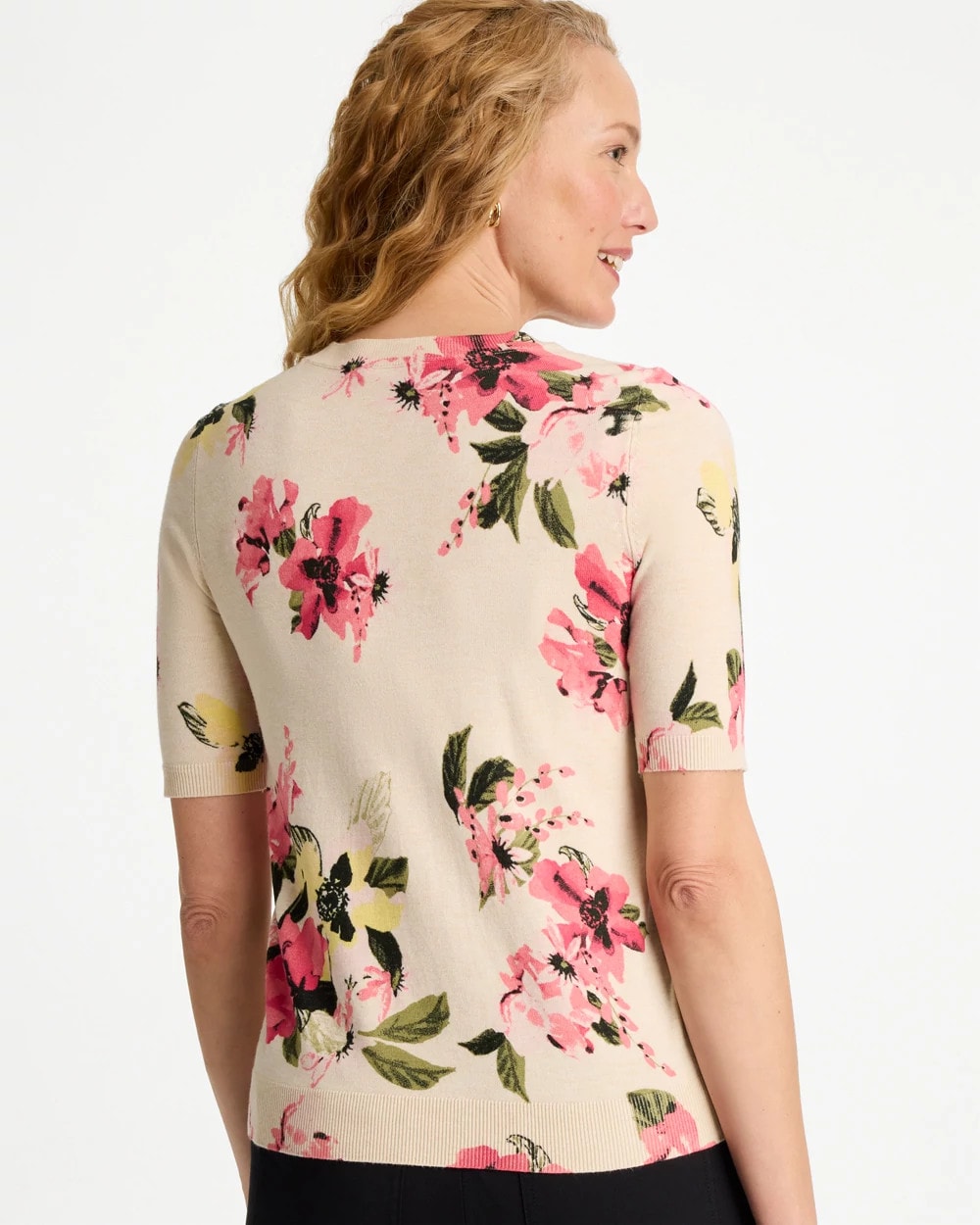 Ella Crewneck Floral Pullover Sweater Hot Honeysuckle - Chico's
