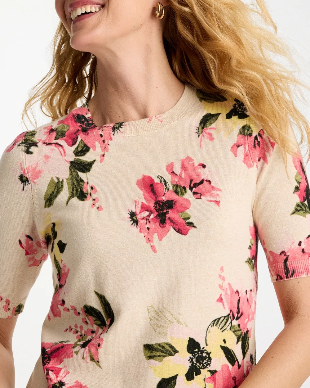 Ella Crewneck Floral Pullover Sweater Hot Honeysuckle - Chico's