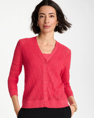 Stitchy V-Neck Cardigan Hot Honeysuckle - Chico's