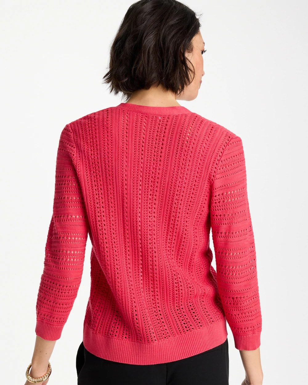 Stitchy V-Neck Cardigan Hot Honeysuckle - Chico's