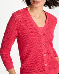 Stitchy V-Neck Cardigan Hot Honeysuckle - Chico's