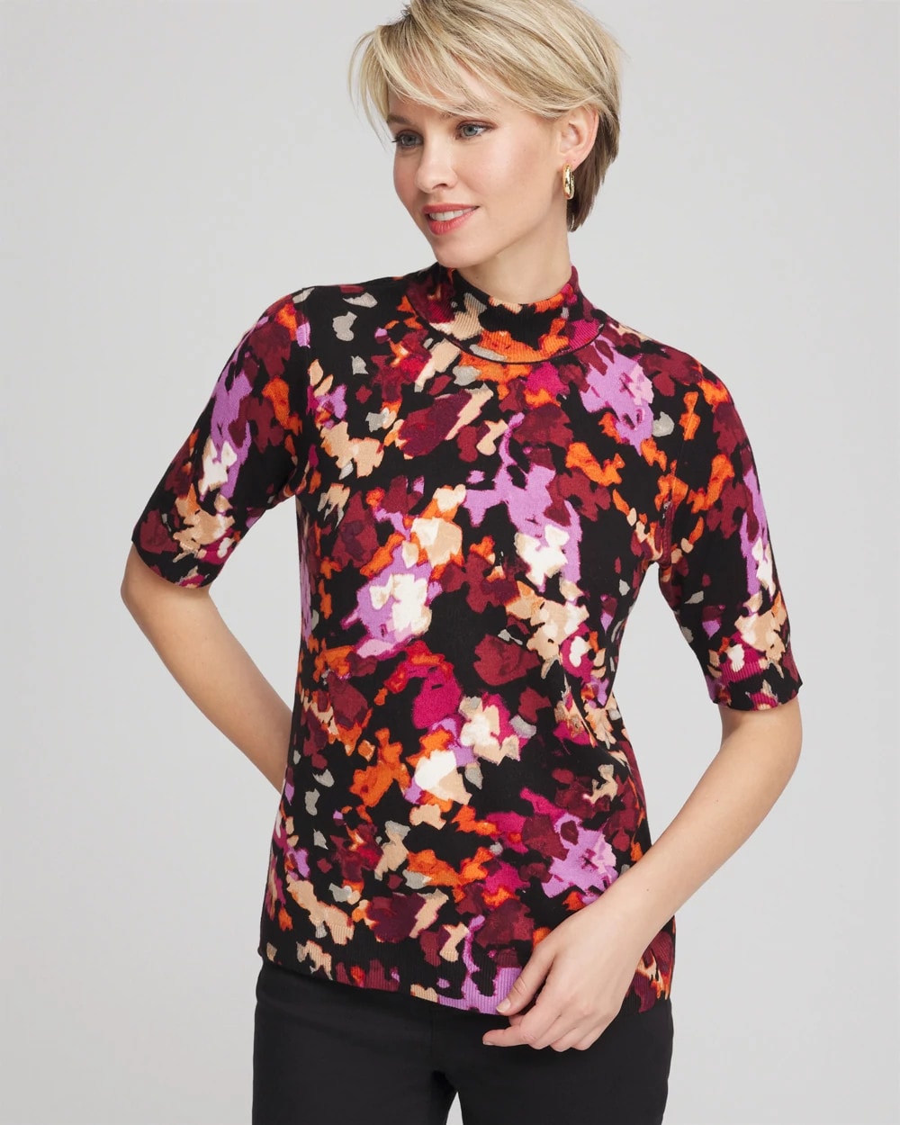 Ella Mockneck Painterly Pullover Sweater Black - Chico's