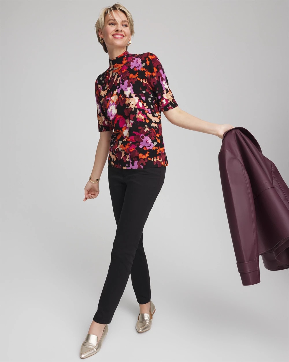 Ella Mockneck Painterly Pullover Sweater Black - Chico's