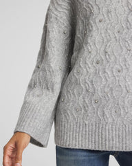 Sequined Cable Knit Sweater Cloud Heather Gray - Chico's