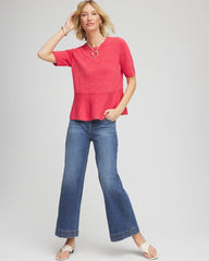 Pullover Peplum Sweater Folkloric Red - Chico's