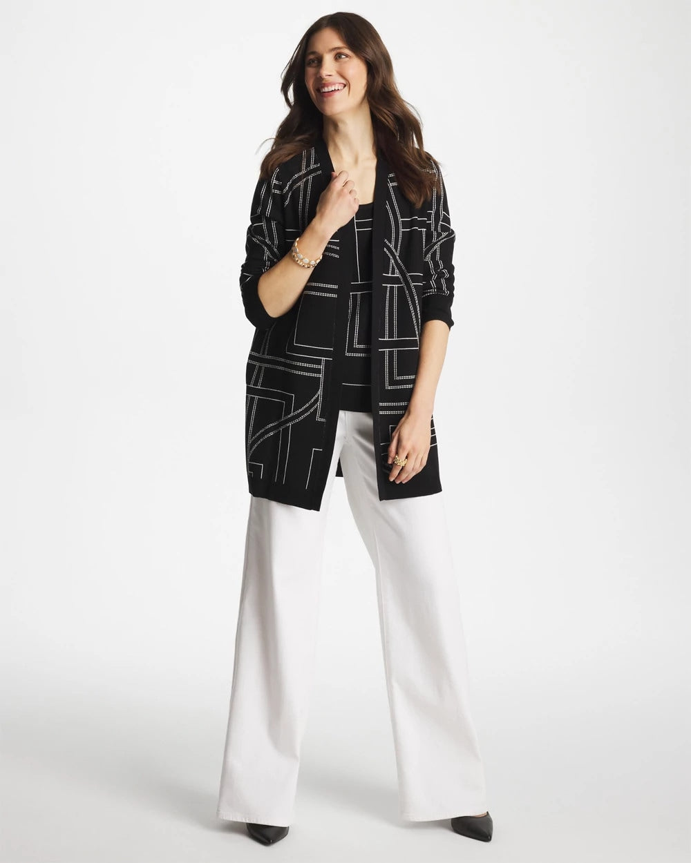 Ella Graphic Cardigan Black - Chico's