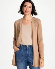 Floral Embroidered Cardigan Cattail Brown - Chico's