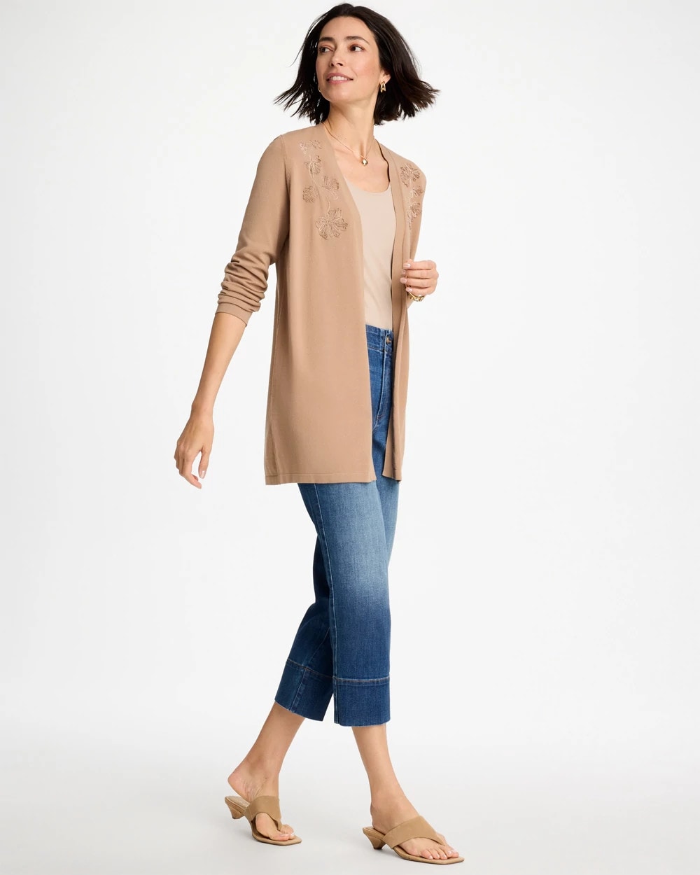 Floral Embroidered Cardigan Cattail Brown - Chico's