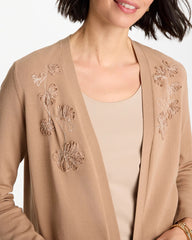 Floral Embroidered Cardigan Cattail Brown - Chico's