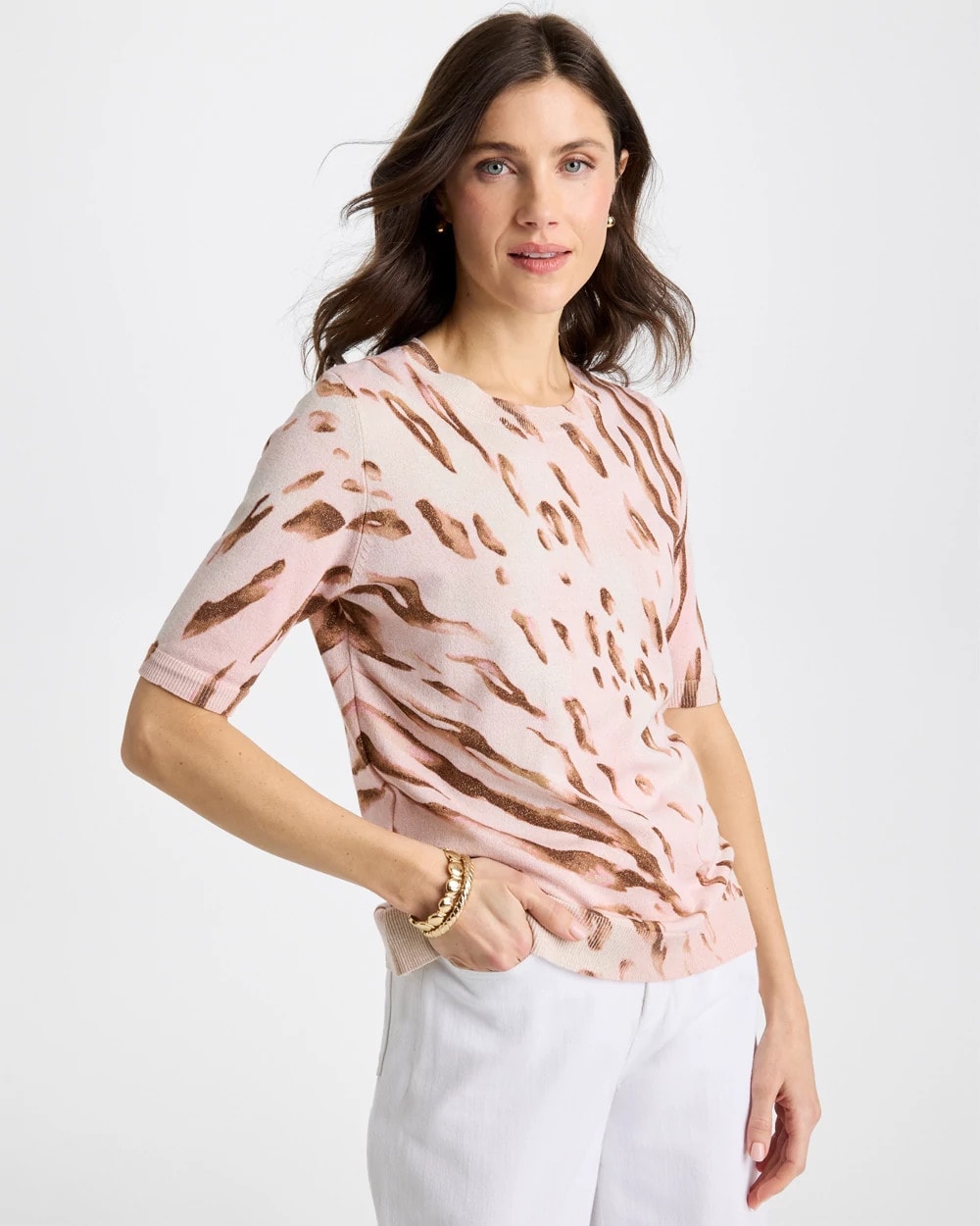 Ella Crewneck Metallic Pullover Sweater Sweet Blossom - Chico's