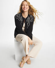 Embroidered Crewneck Cardigan Jacket Black - Chico's