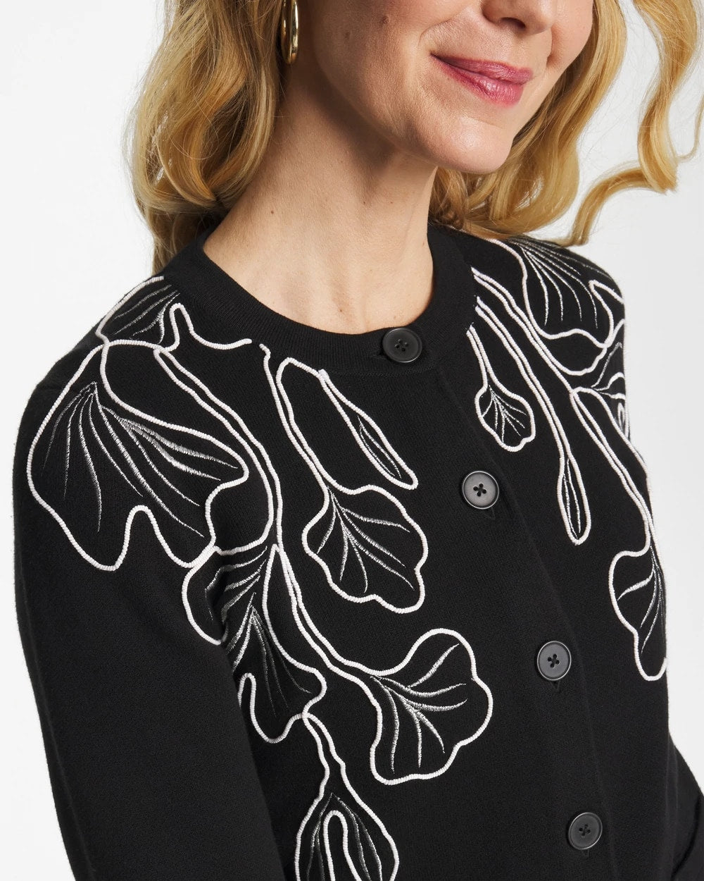 Embroidered Crewneck Cardigan Jacket Black - Chico's